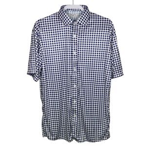 Collars & Co Button Up Polo Shirt Mens L Purple Gingham Quattro Flex Office NEW
